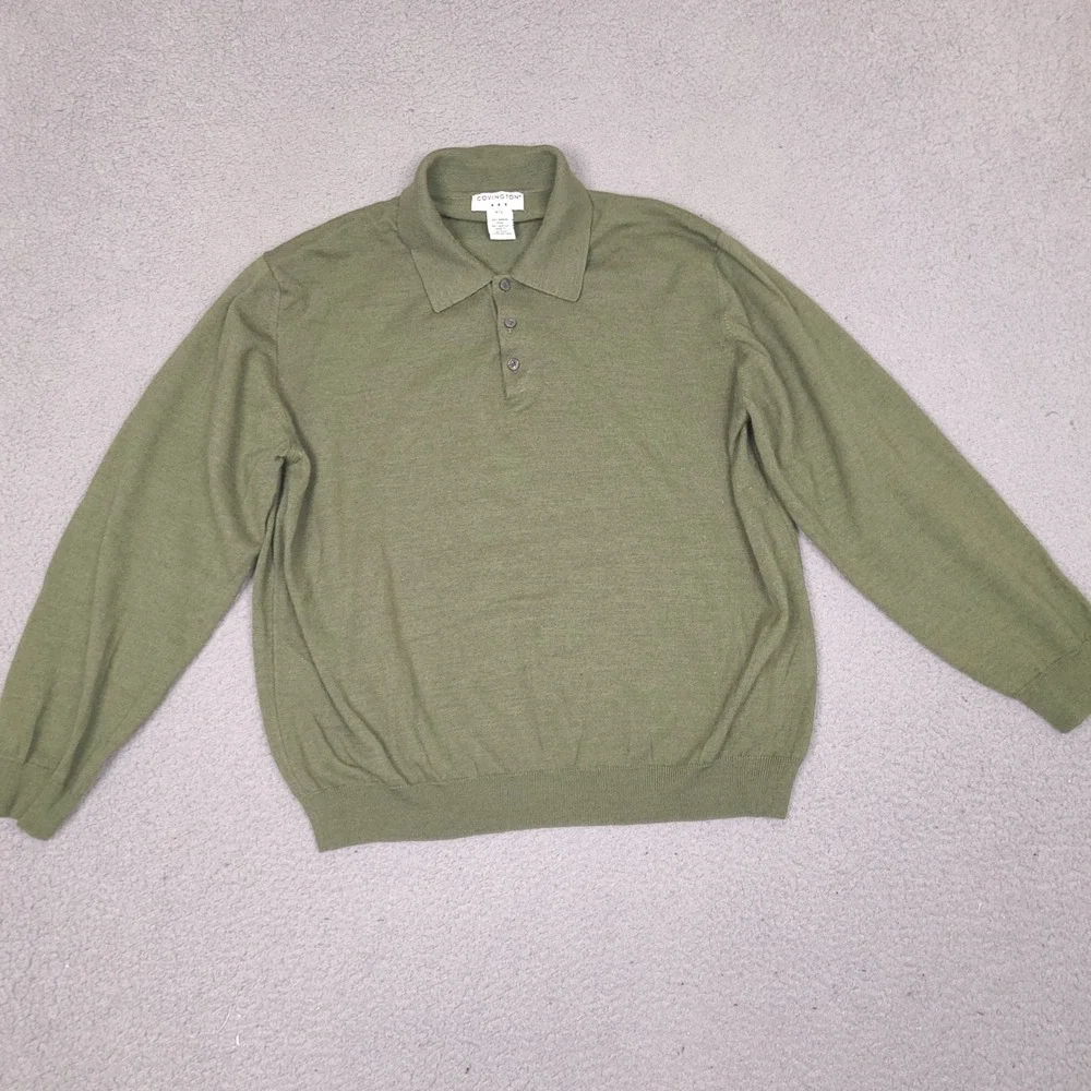 Covington Mens XL Merino Wool Blend Polo Sweater Green Made in Italy Long Sleeve